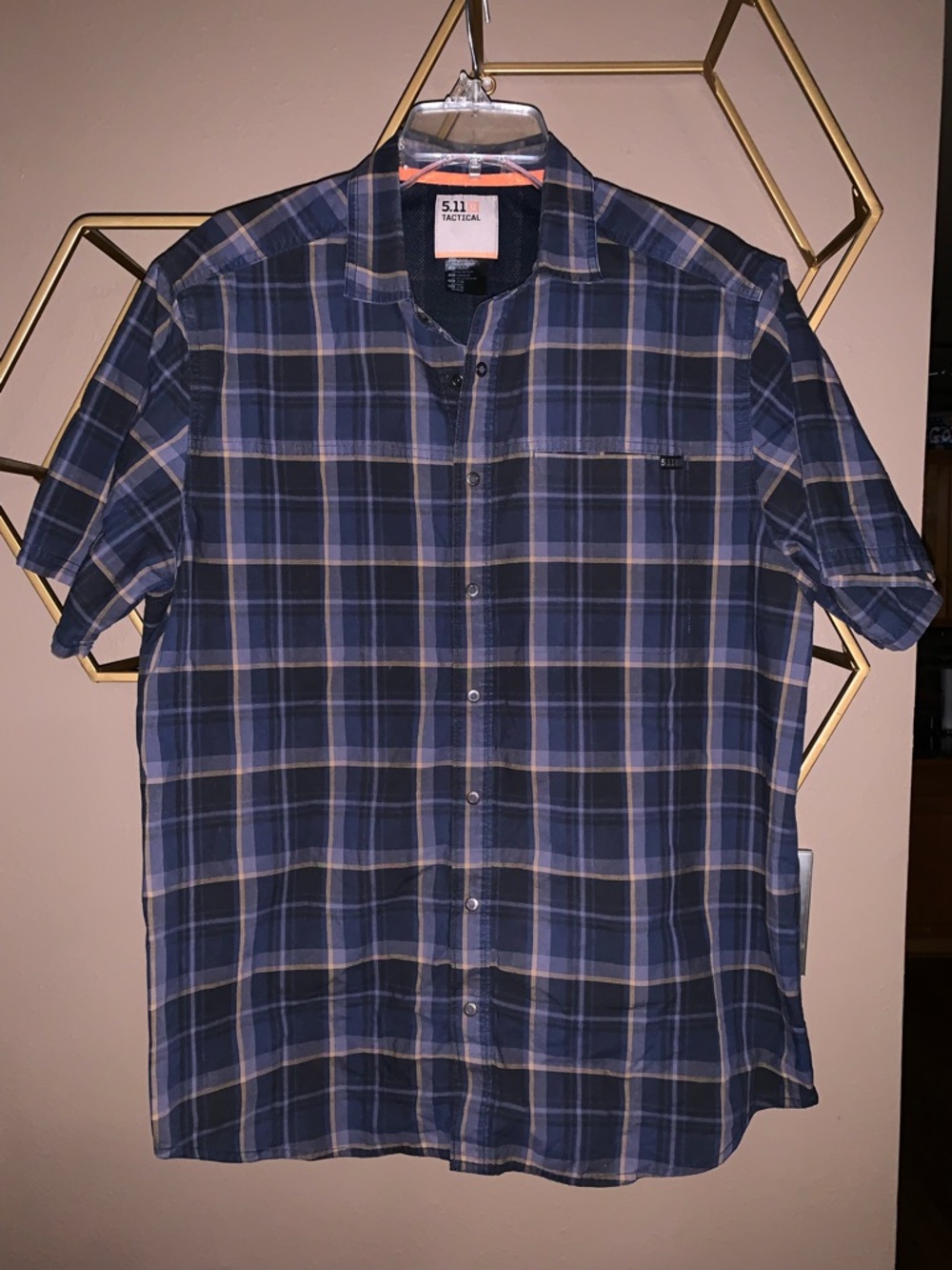 5.11 Tactical Men’s Navy and Gray Plaid Short-Sleeve Button-Up Shirt
